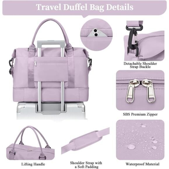 Weekender Bags for Women,Personal Item Travel Bag with Shoes Compartment - Picture 6 of 7